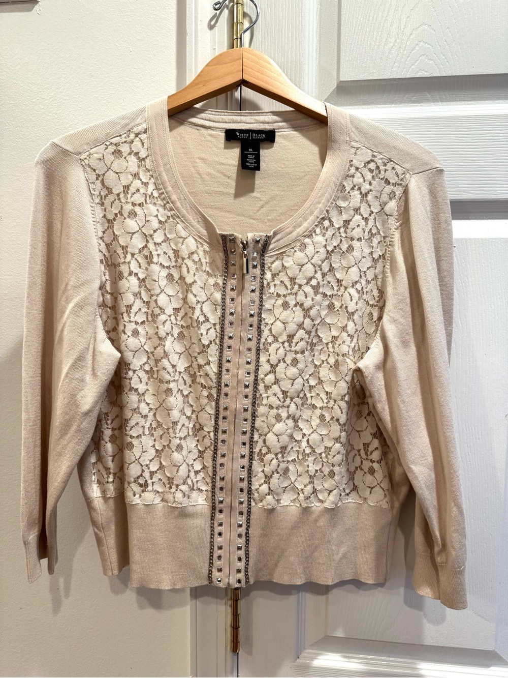 White House Black Market Cream Lace-Front  Cardigan Size XL Cottagecore